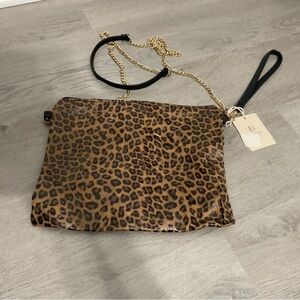 Leopard Print Clutch with Gold Chain